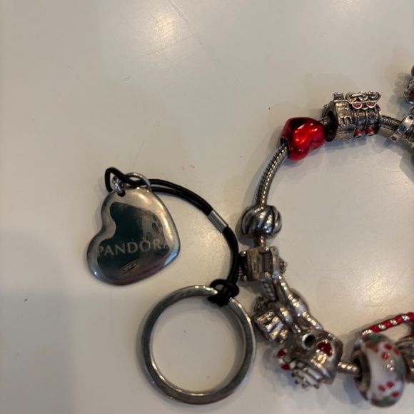 Pandora Sterling Silver Charm Bracelet w 2 Spacers & Teal  Pandora charm bracelet with 10 charms and 2 spacers
